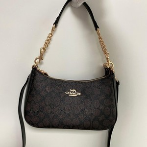 COACH CV933 Teri Shoulder Bag In Signature Canvas Walnut/Black NEW