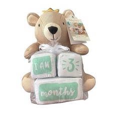 Baby Aspen My First Milestone Brown Bear Plush Baby Age Blocks Set