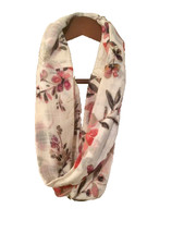 Boho Floral Accent Scarf, Infinity Cotton Print, Cream Pink Coral Brwn Burgundy