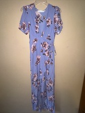 ASTR the Label Selma Periwinkle Floral Wrap Dress Sz M Maxi Faux Wrap Boho
