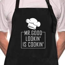 Rosoz Funny BBQ Black Chef Aprons for Men, Kitchen Cooking Grill Aprons