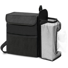 Car Trash Can with Tissue Holder Detachable, Leakproof, Black
