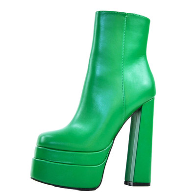 DAMENSCHUHE SCHICKE BLOCKABSATZ PLATEAU GOTHIC GRÜN STIEFELETTEN-STIEFEL
