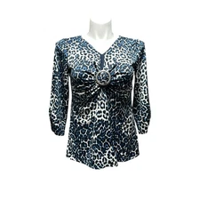 AB Studio Women’s XL Top Blue 3/4 Sleeve Pullover Stretch Shirt