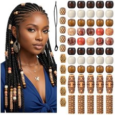 60pcs Wood Hair Beads for Braids Dreadlocks, Painted Wooden Beads for Hair