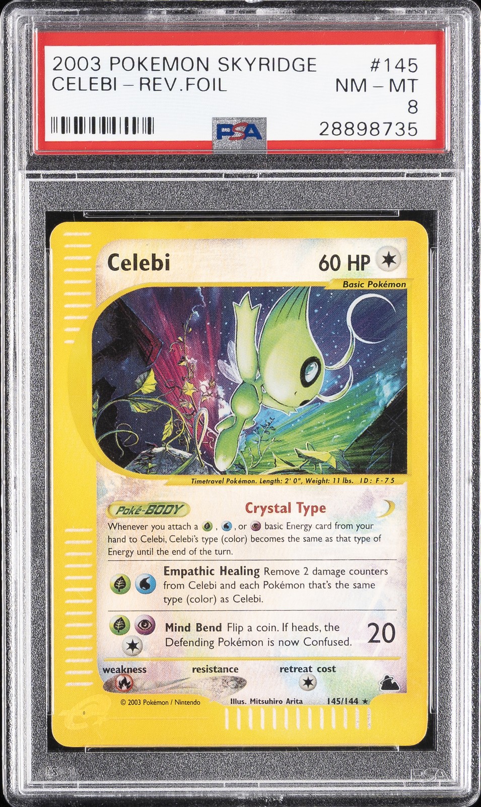 2003 POKEMON SKYRIDGE #145 CELEBI-REVERSE FOIL PSA 8