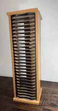 CD Storage Tower Rack Wood Veneer Holds 27 Discs/Games VTG Very Nice Quality