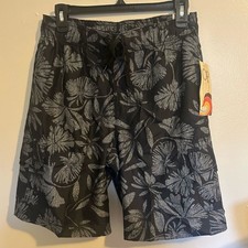 NWT OP Mens Shorts Island Basic Swim Trunks Black Gray Mesh Lining Small