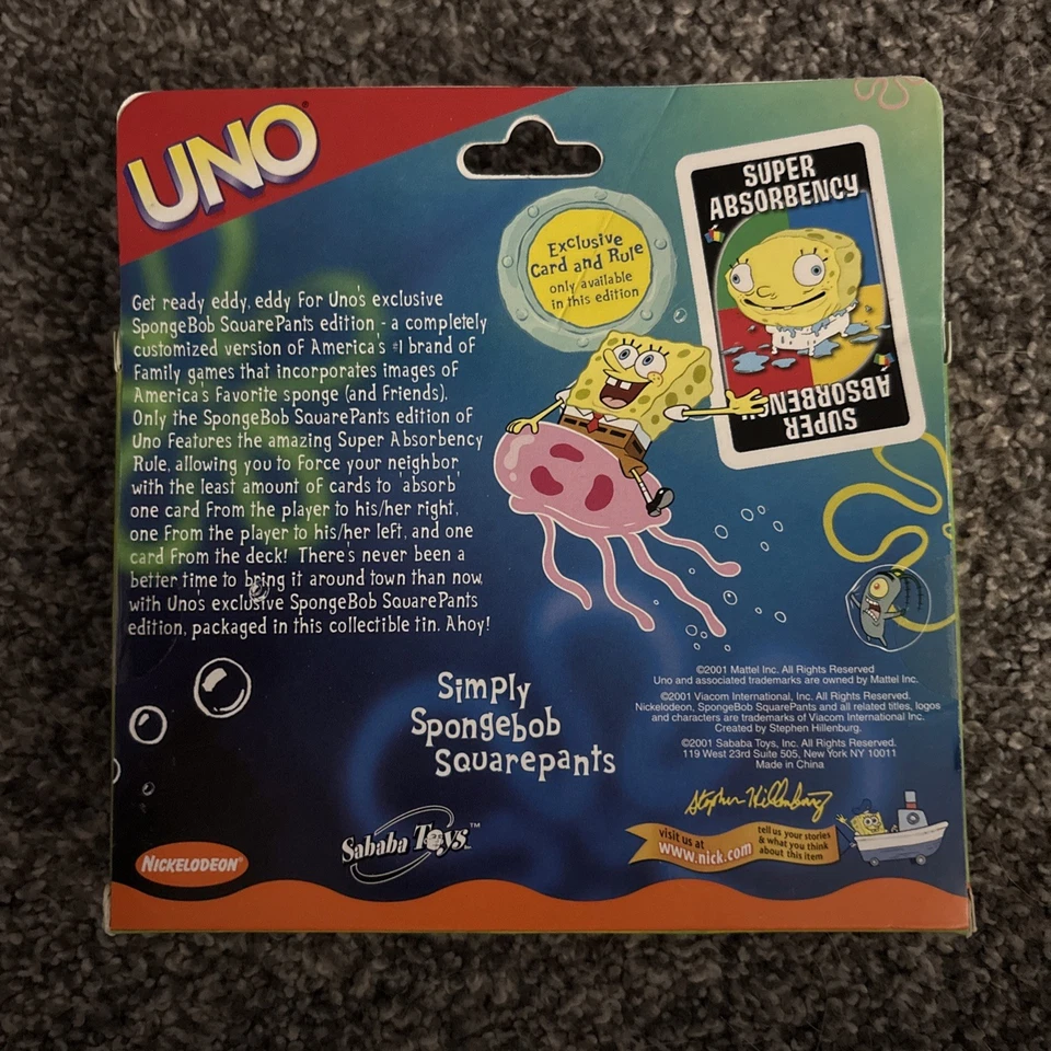 2001 UNO Spongebob SquarePants Special Edition Complete Card Game Collector Tin - Image 2 of 2