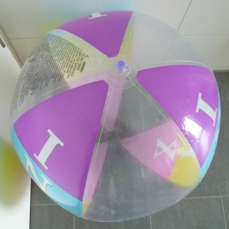 Extrem seltener riesiger bunt transp. WASSERBALL "Intex", D = 85 cm / 34" flach - Bild 2 von 4