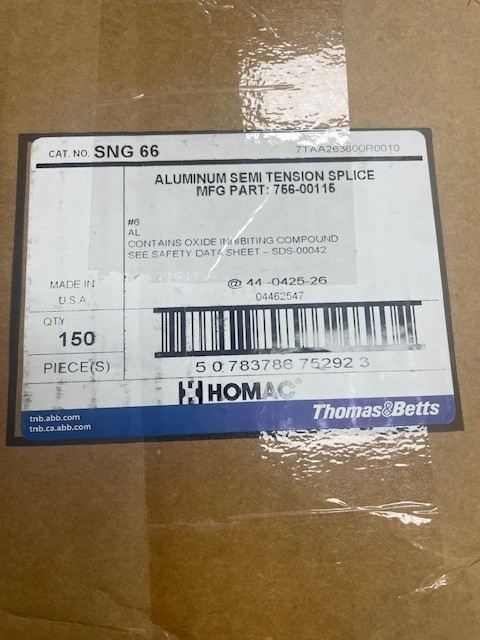 Thomas & Betts SNG 66 Aluminum Semi- Tension Neutral Compression Splice (new)