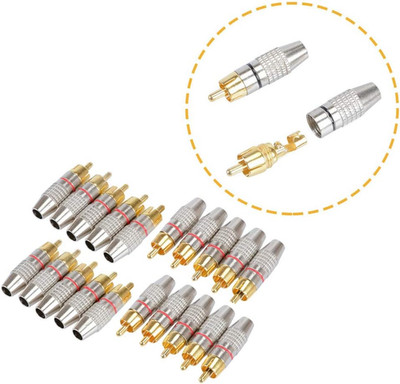 20Pcs RCA Male Plug Adapter Solder Audio Video Phono Cable Connector Gold Plated