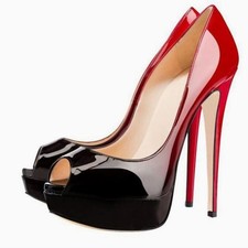 Women's Stiletto High Heels Platform Pumps Peep Toe Patent Leather Party Shoes