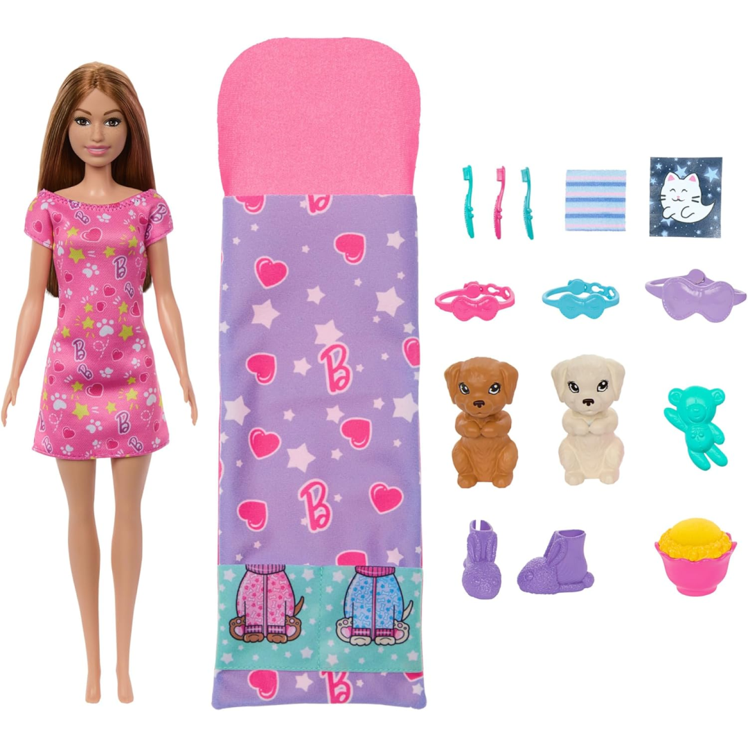 Barbie Slumber Party Playset with Puppies New