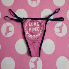 Rare VTG VS PINK Graphic Cotton Low Rise Double String Thong Panty Size Sm