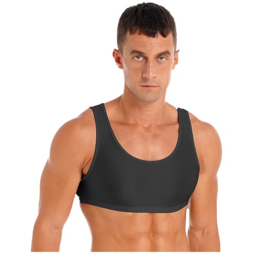 Men's Glossy Sleeveless Muscle Sports Bra Gym Fitness Shirt Vest Crop Top - Picture 123 of 215