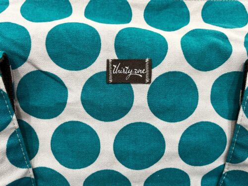Thirty-One Metro Retro Weekender XL Travel Duffel Bag Tote Teal Mod Dot Retired - Picture 12 of 18