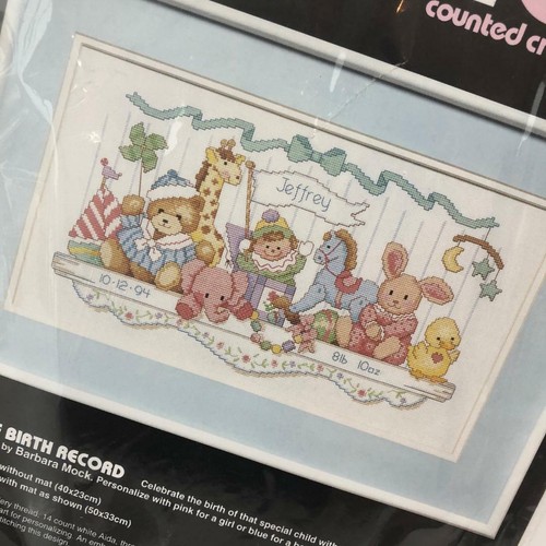 VTG Dimensions Counted Cross Stitch Baby Birth Record Kit NEW SEALED 16x9 USA - Picture 2 of 6