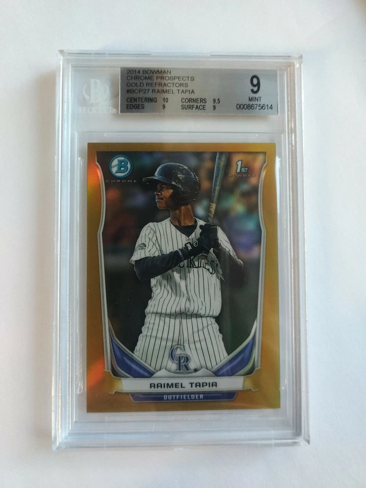 Raimel Tapia Bowman 2014 cromo dorado ref #BCP27 BGS 9 como nuevo primera RC #50/50 novato Foto 2 de 4