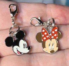 2 Pc Silver Mickey Minnie Mouse Charm Zipper Pulls Keychain Add On Clips