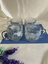 Vintage Nestle Nescafe Etched Frosted Substantial Glass Globe Mugs (4) 7 Fl Oz