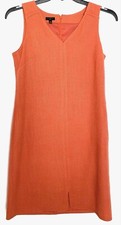 TALBOTS Orange Tweed V-Neck Notch Front Slit Shift Dress 8P Petite w/ Pockets