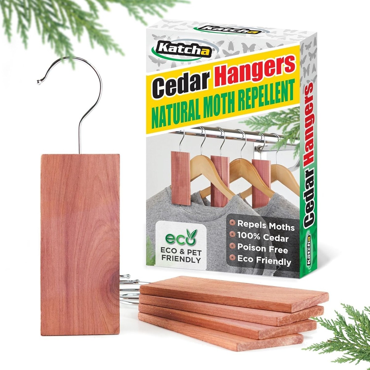 Katcha® Cedar Wood Moth Repeller Hangers 100% Natural Cedar Wood