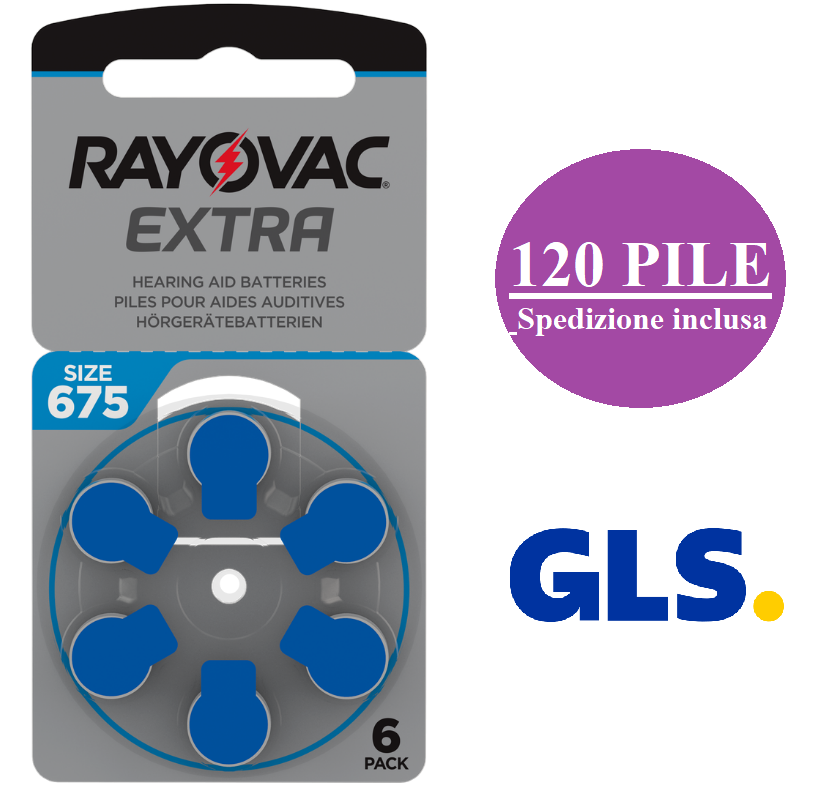 120 pile batterie RAYOVAC EXTRA 675 PR44 x apparecchi acustici protesi acustiche