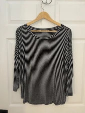 Loft Womens L Black White Striped Soft Top Good Condition Runs Big!