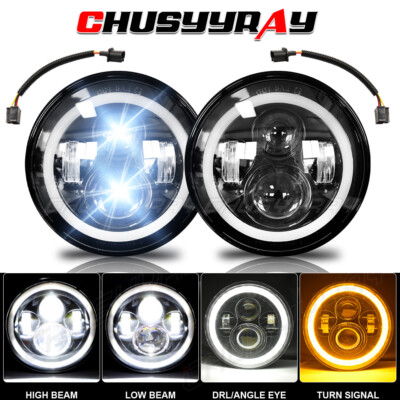 2x Chrome 7Inch Round Led Headlights Hi-Lo Fit Chevy C10 C20 G10 G20 Nova Pickup