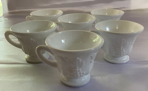 6 Vintage Milk Glass Tea/Coffee Mugs