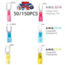 50-150pcs Insulated Electrical Heat Shrink Fork Spade Crimp Terminal Connector