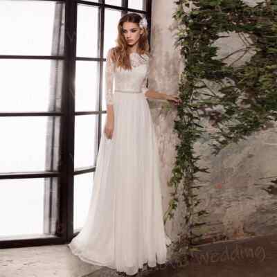 long sleeve lace ivory dress Ivory Lace Wedding Gown Long Sleeve - Aline Ball Gown Wedding Dress with Lace Bodice and Train main image 1
