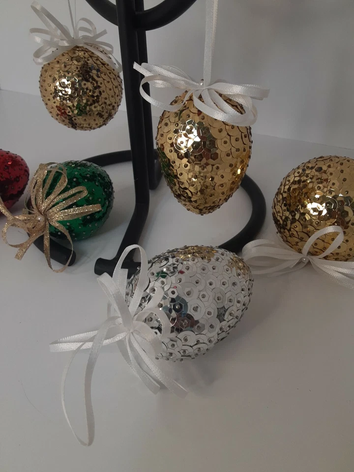 Lote 10 Bolas de Navidad Vintage Lentejuelas Hechas a Mano Coloridas 2.5" Foto 3 de 4