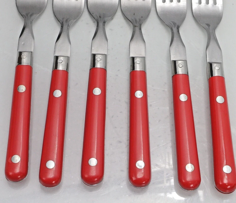 Washington Forge WF aço inoxidável Coreia Mardi Gras vermelho 6 garfos de jantar comprimento 7 5/8" - Imagem 3 de 4