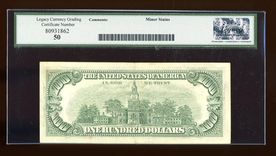 DBR 1977 $100 FRN New York Fr. 2168-B Legacy AU-50 Serial B38007549B - Image 2 of 2