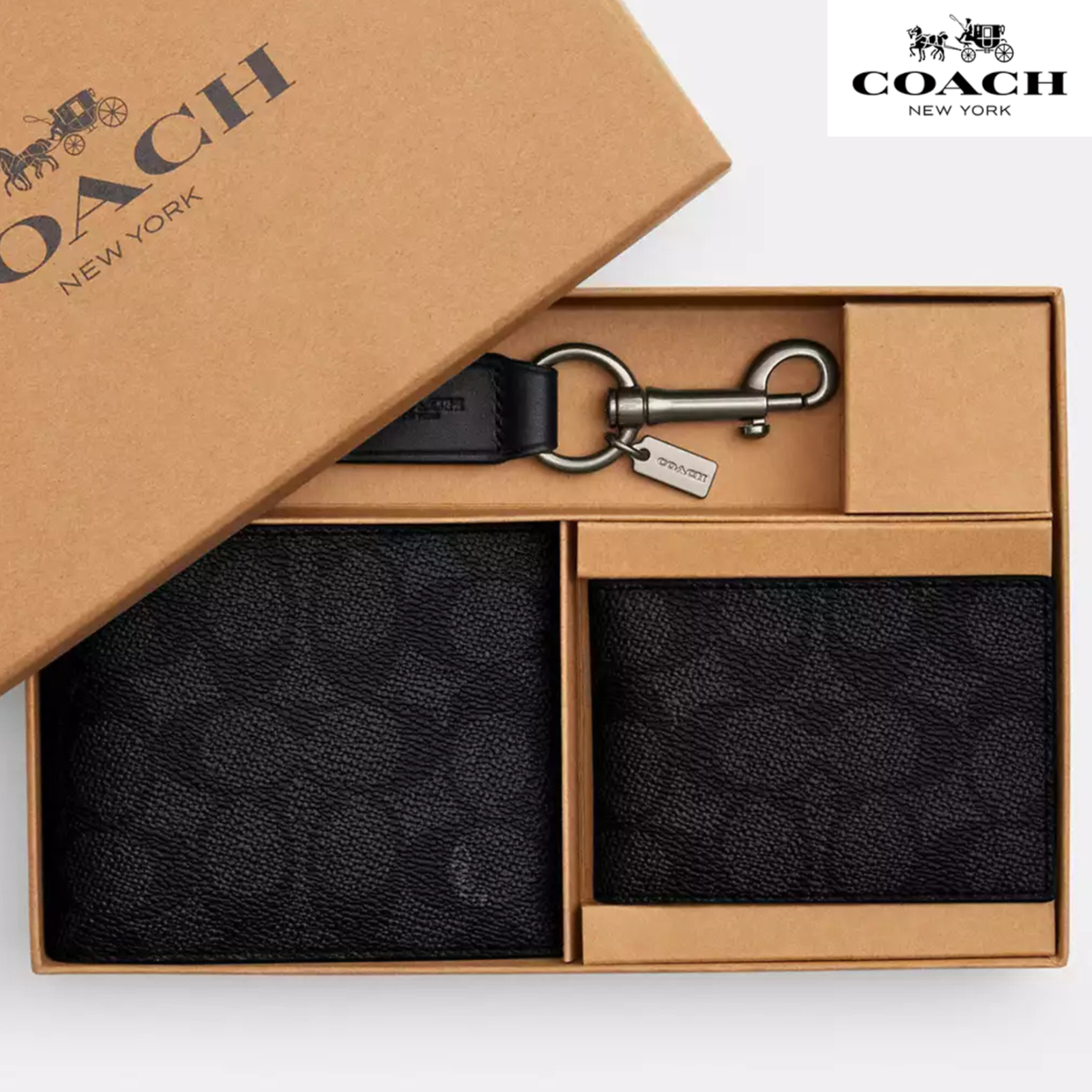Coach Boxed 3 In 1 Men's Wallet Gift Set In Signature Canvas