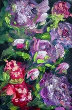 Flowers Purple Oil Painting 10x15cm Abstract Original Oil Painting on Cardboard