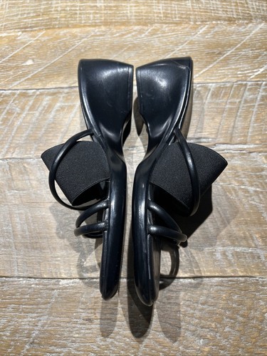Women's Black Patent Leather Open Toe Slip-On Low Heel Wedge Shoe Size 7M - 第 5/17 張圖片