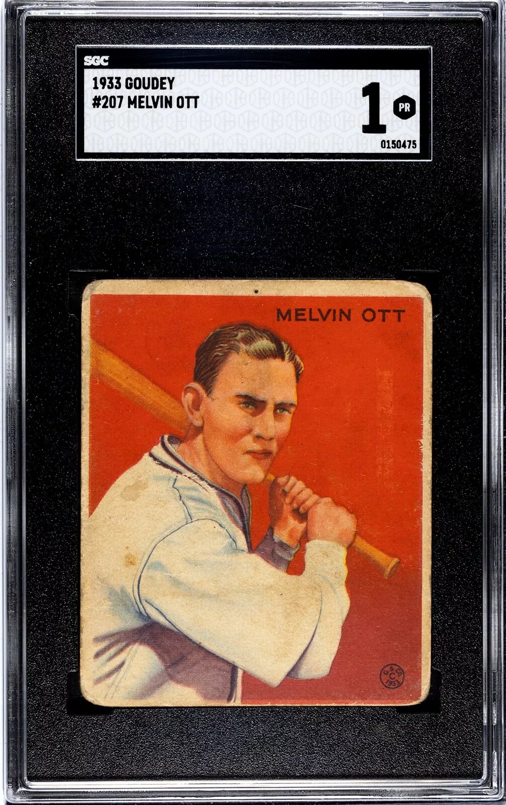 1933 Goudey Gum #207 Mel Ott Rookie SGC 1 New York Giants HOF Baseball Card