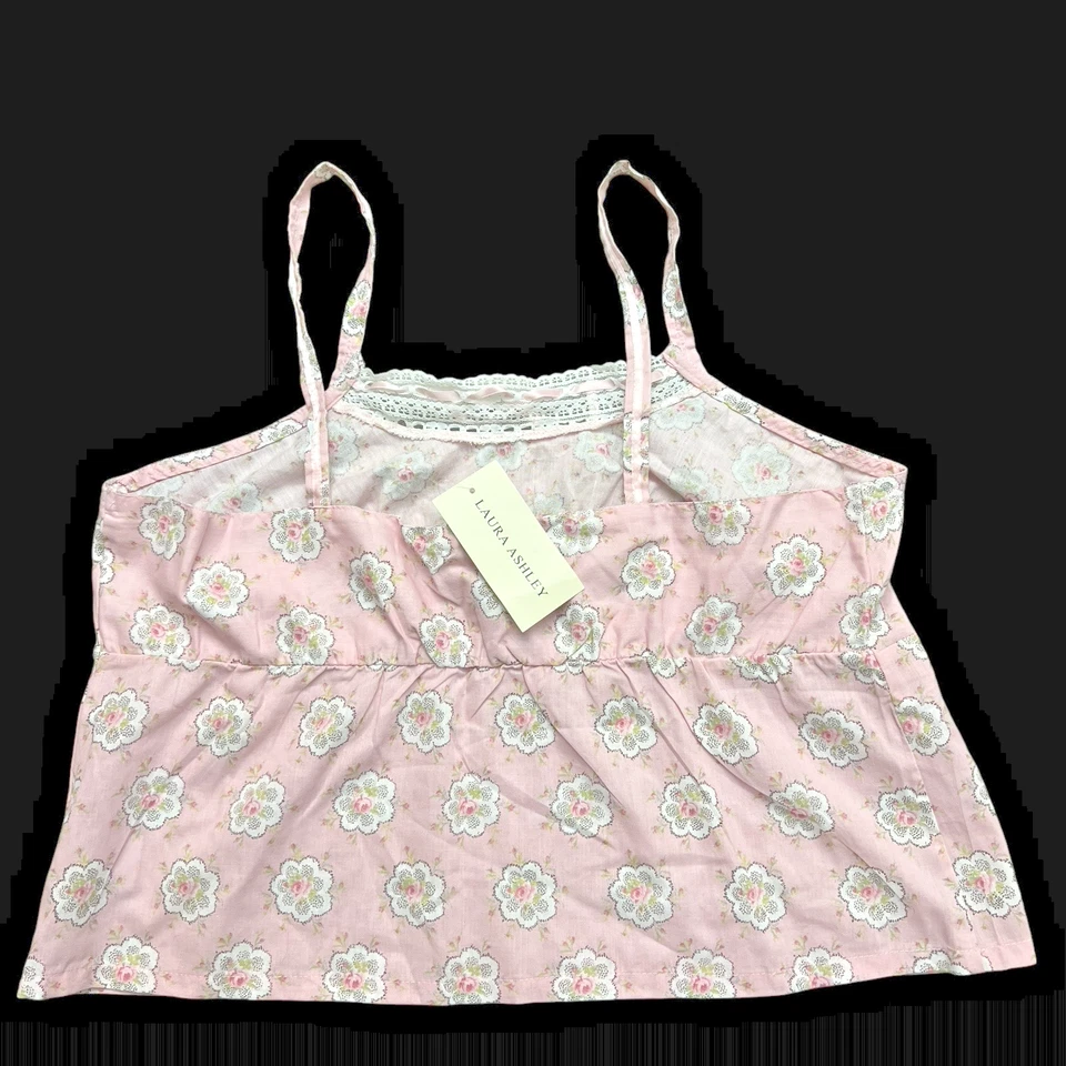 Laura Ashley Cami Babydoll Strappy XL Floral Lace Ribbon Coquette Y2K Crop NWT - Image 2 of 4