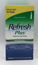 3/26 REFRESH PLUS LUBRICANT EYE DROPS MOISTURIZING 70 VIALS EXP 3/26 DMGD BX