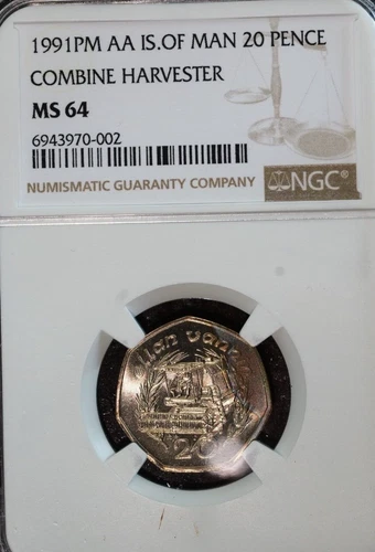 1991 PM AA ISLE OF MAN 20P COMBINE HARVESTER NGC MS 64