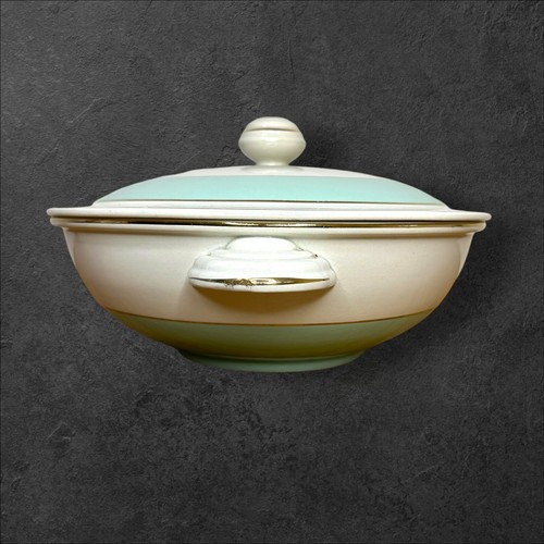 🥣 Hübsche Suppenkanne, Gemüsekanne Keramik Vintage KG Luneville weiß pastellgrün - Bild 5 von 22