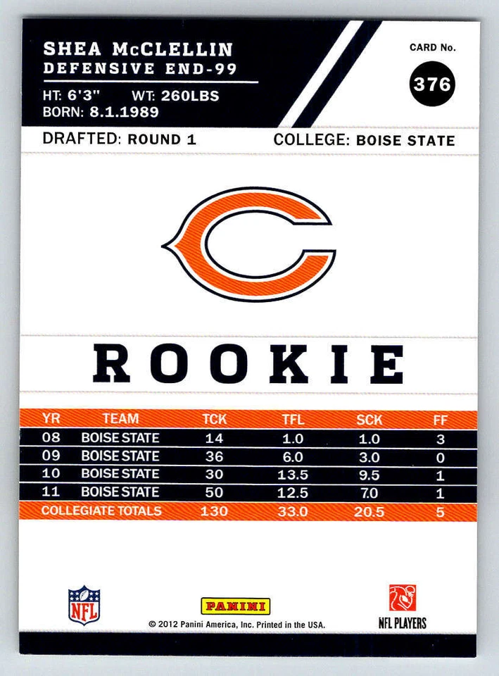 2012 Score #376A Shea McClellin RC/(both hands visible) (ref 218981) - Image 2 of 2