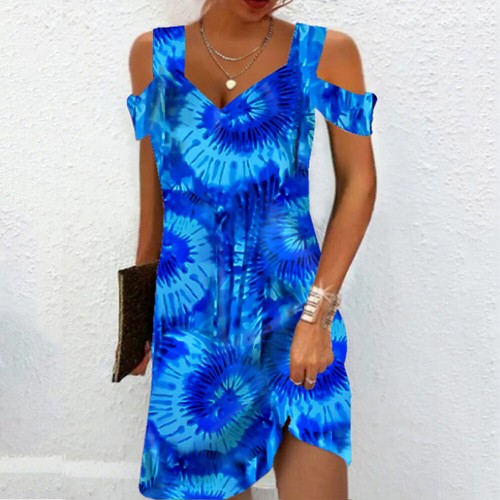 Womens Floral Boho V Neck Mini Dress Ladies Summer Cold Shoulder Party Sundress‹ - Picture 14 of 26