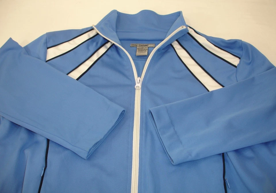 Oleg Cassini Sport 女式 L 全拉链田径夹克蓝色白色黑色 — 第 4/4 张图片