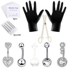 17PCS Professional Piercing Kit 16G Stainless Steel Navel Belly Button Rings Set