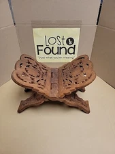 Vintage Bible Book Stand Hand Carved Wooden Brown Holder Floral Folding India