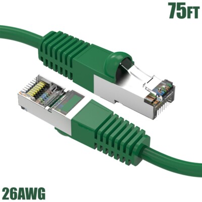 75FT Cat5E Network LAN Ethernet Modem 26AWG Shielded Patch Molded Cable Green